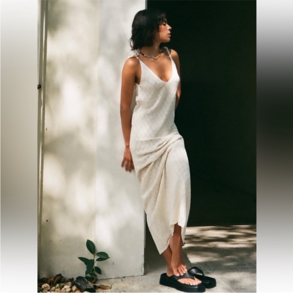 COPY Zara Ivory Cotton Blend Knit Slip Dress Midi Maxi Bloggers NWT Sold Out M